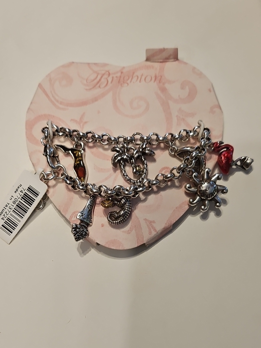 Brighton Silver-Tone Coastal Charm Bracelet with Red Accent